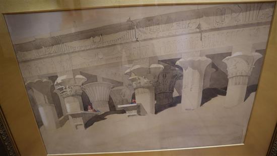 After David Roberts, pair of watercolours, Studies of Egyptian temples, Easthor 1842, 36 x 52cm (frames differ)